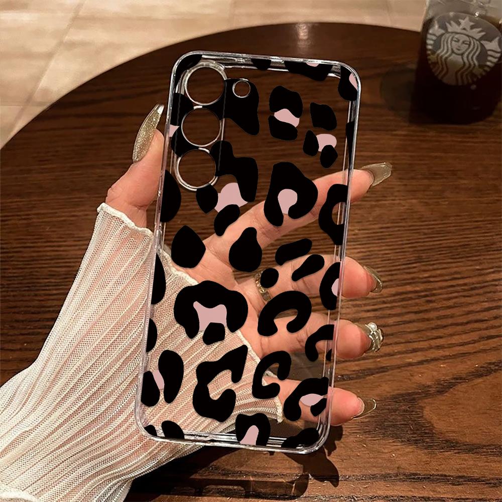 Phone Case For Samsung M33 5G A14 S23 S23 Plus S23 Ultra S23 Fe S24 Anti-Yellow Fashion Black Pink Leopard Print Silicone Cover