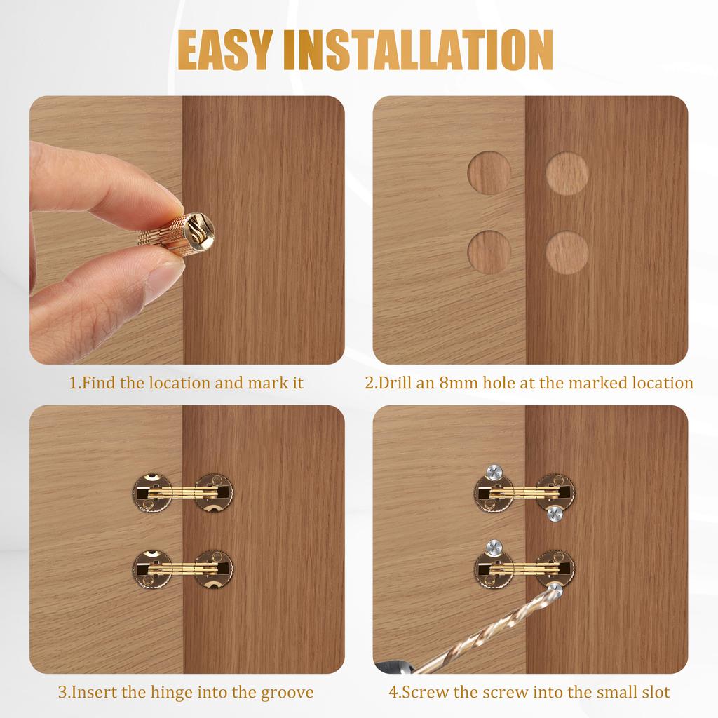 10/8 Stück Versteckte Messing-Zylinderbänder 8/10mm Öffnungswinkel 180 Grad Verdeckte Möbelbänder für DIY Schmuckschatulle Handarbeit