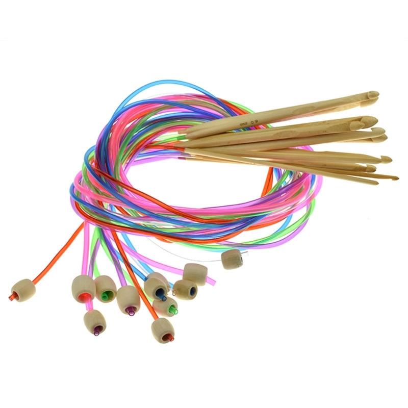 12Pcs Wood Crochet Hook with Cable 3.0mm-10mm Wood Circular Knitting Needle Afghan Crochet Hook Tunisian Crochet Hook