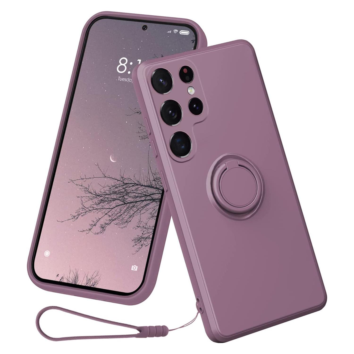 

Чехол для мобильного телефона для Samsung Galaxy S23 Ultra с кольцом-подставкой, защитная крышка для телефона из жидкого силикона со шнурком Purple