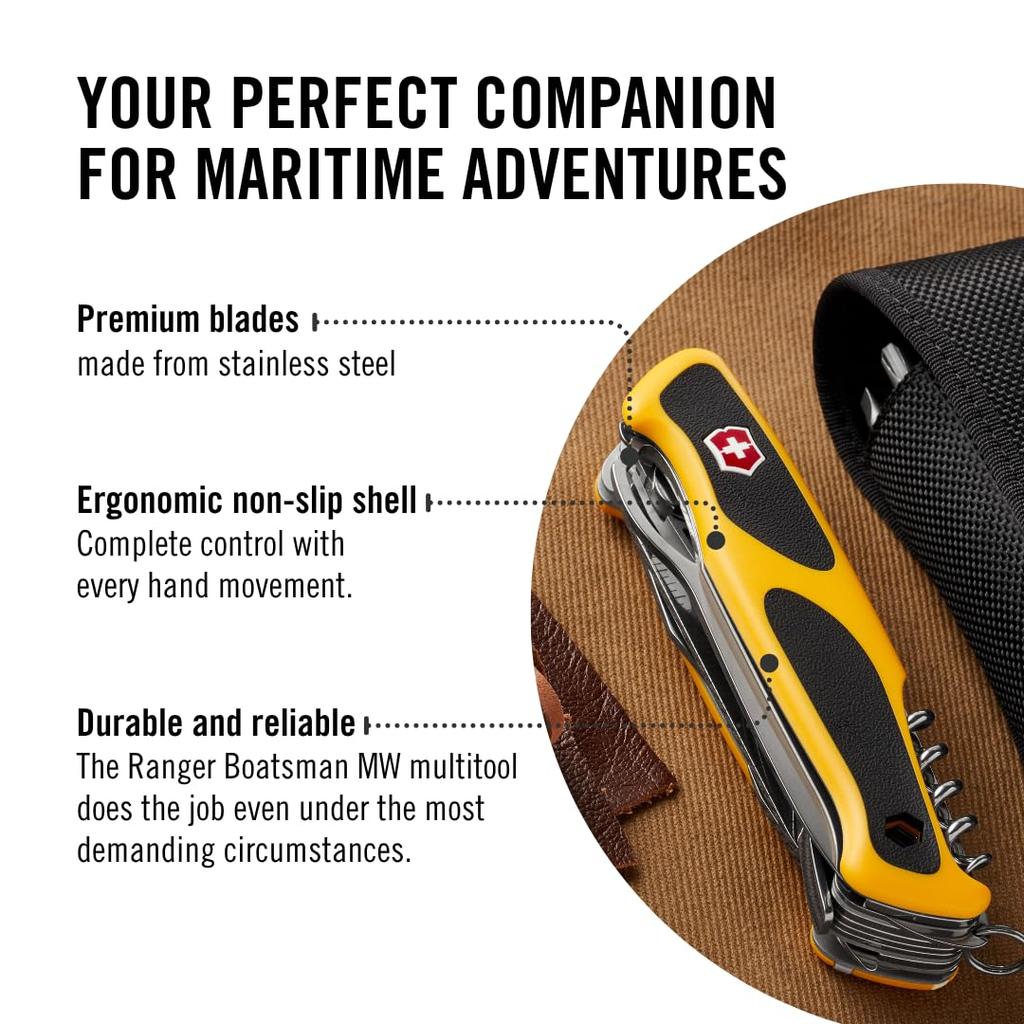 VICTORINOX Ranger Grip Boatman MW Shackle Marlin Spike Compact and Perfect for Emergency Knife Yellow/Black Multi-Function Knife, Outdoor, Bit, Key,