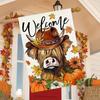 1pc Polyester Fall Farm Plateau Cow Garden Flag , Double-Sided Thanksgiving Welcome Flag with Pumpkins & Maple Leaves, No Electricity Needed Outdoor Y