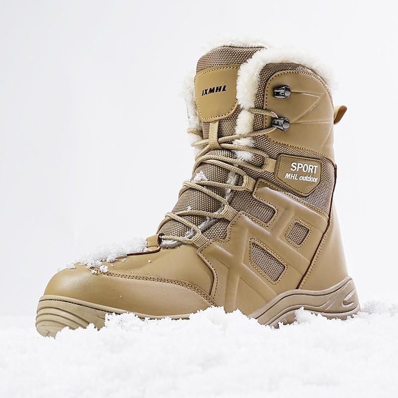 Mens Winter Snow Boots Waterproof Thick Fleece Lined Outdoor Tactical Hiking Mid-Calf Rubber Sole
