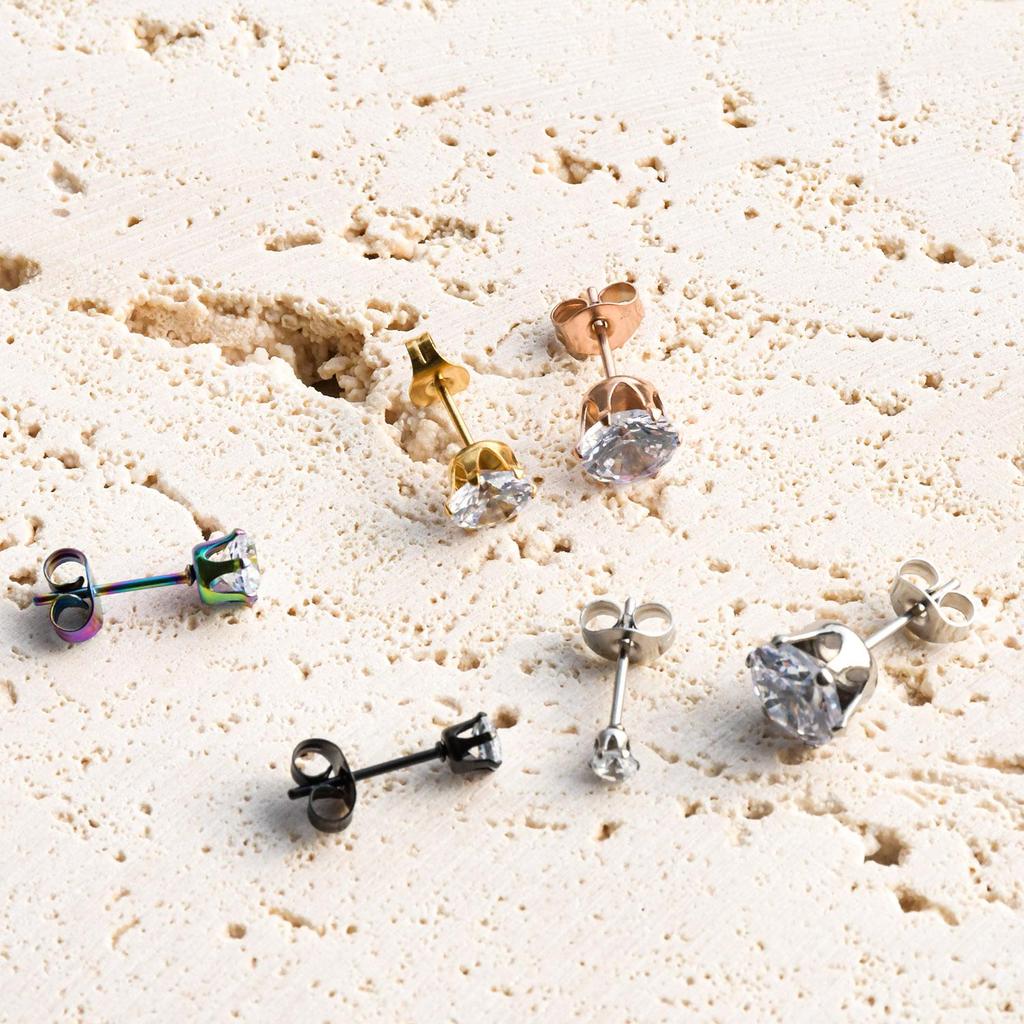 Trendy Zircon Stud Earrings: Minimalist Stainless Steel with Plating, Various Sizes