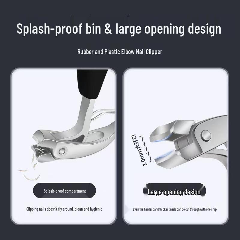 Anti-Splash Bent Head Nail Clippers: Large Opening for Thick, Hard Nails - Home Manicure Tool