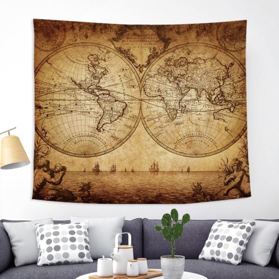 Tapeçaria de Parede Mundial, Pôster de Tecido da Terra para Sala de Estar, Arte de Parede Boho para Quarto, Capa de Fundo Vintage para Dormitório