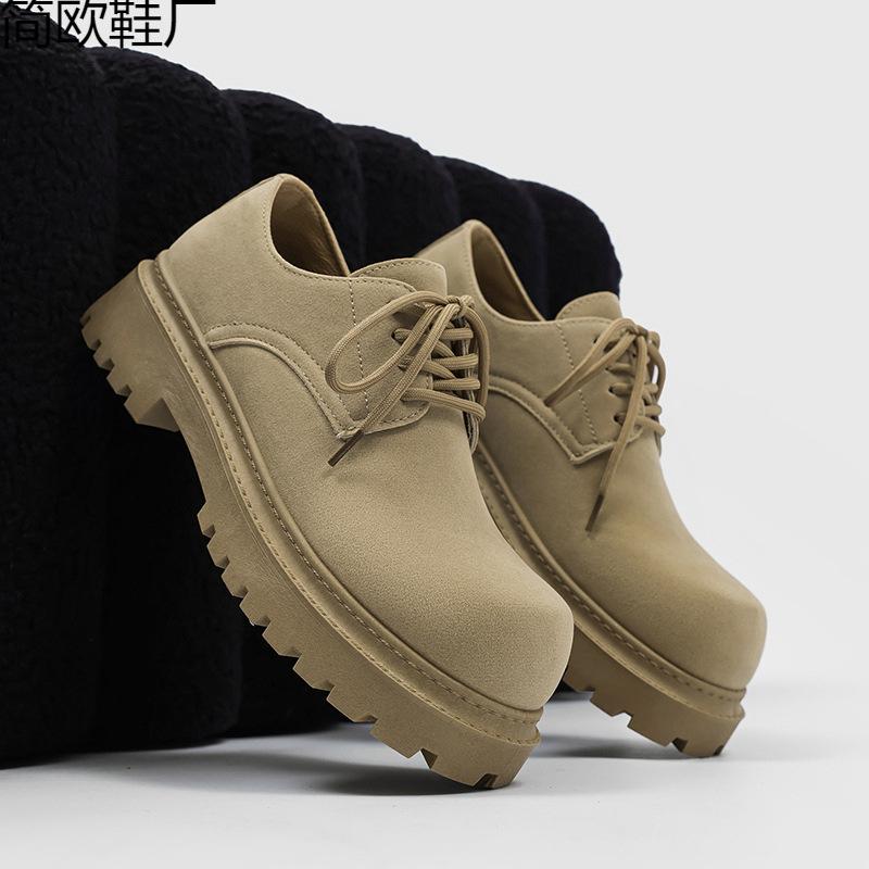 

Derby shoes men s new spring and autumn low-top Martin boots men s retro tooling shoes have higher thick soles 44 коричневий