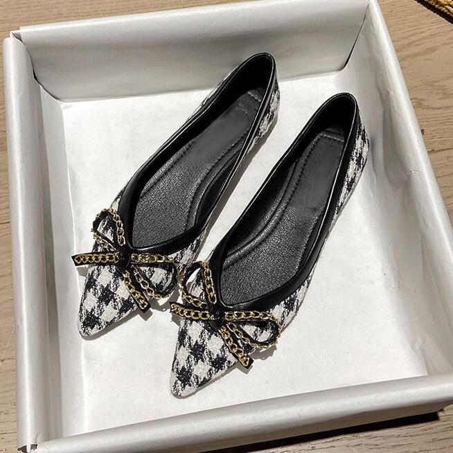 Fashion Slip On Pointed Toe With Bow Women's Flat Y2k Plaid Ladies Footwear Shoes Spring and Autumn Discount Stylish Trend Social Shoe