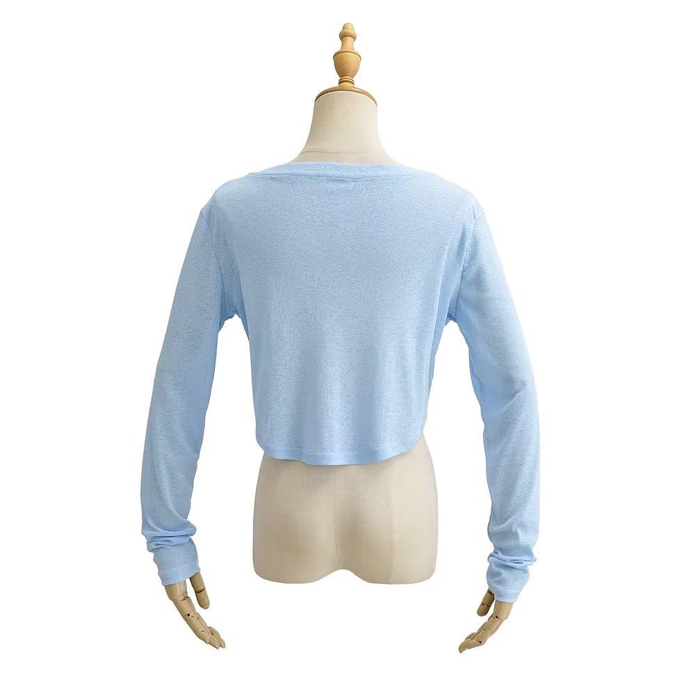 Trendy Women's High Waist Crop Top with Thin Long Sleeves - Summer Sunscreen Top