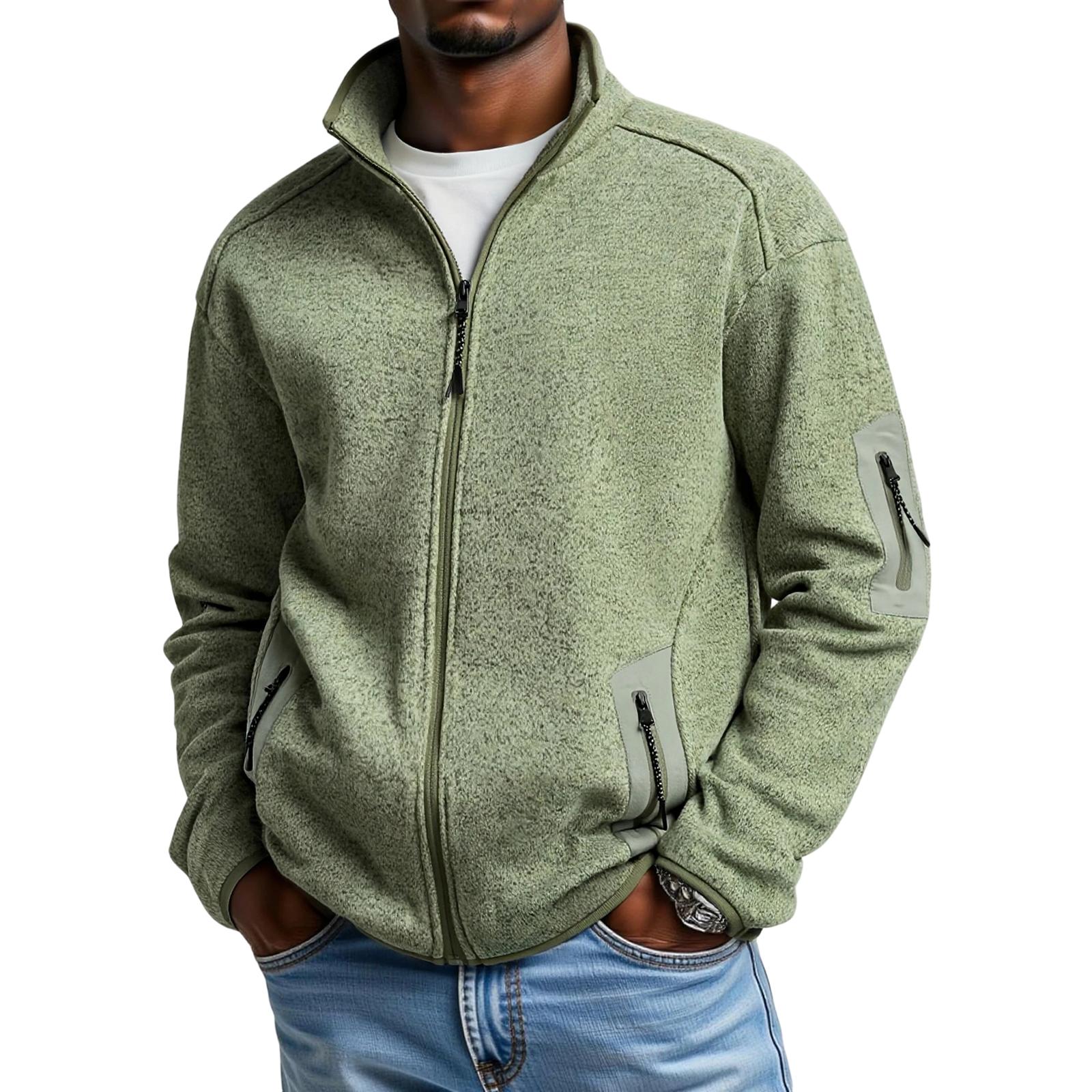 Мужской  Повседневный  Спортивный  Стойка  Воротник  Длинный  Рукав  Кардиган  Толстовка  Пальто L зелёный