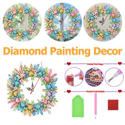 Acrylic Easter Bunny Craft Set 5D Diamond Painting Clock Art Craft DIY Rhinestone Timepiece Bunny Diamond Art Pendant Home Decor