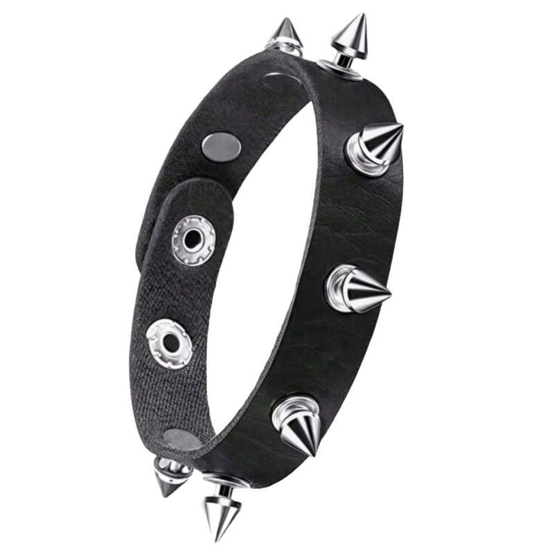 3Pcs Gothic Punk Bracelet Set Spike Rivet Leather Cuff Wristband Adjustable for Men Women Street Party Wear