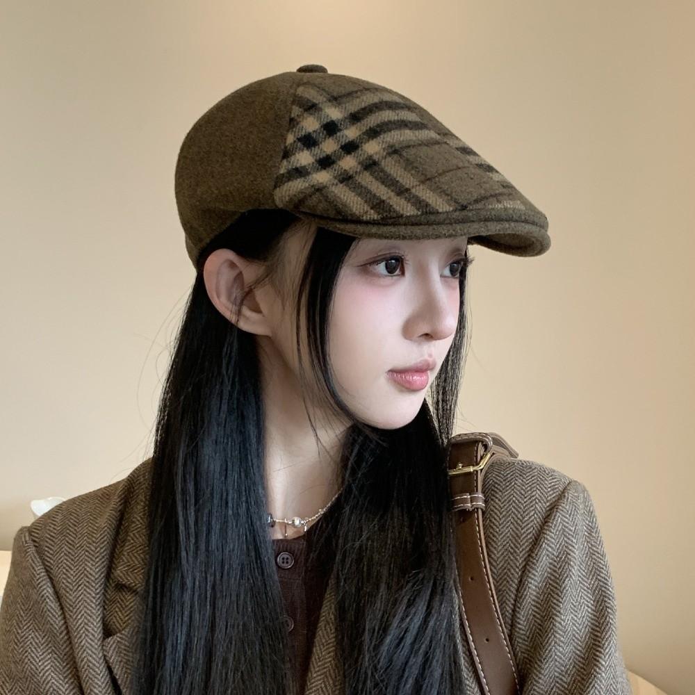 

Корейская клетчатая кепка с пиком, шерстяная шляпа художника, ретро клетчатый берет, уличная одежда Style 5