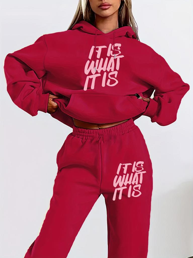 Trendy Casual Loose Hooded Sweatshirt Set Printed