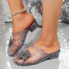 Women's Baotou Slippers Summer New Outward Wear Round Head Shallow Mouth Rhinestone Flower Non-slip Waterproof Cool Mop