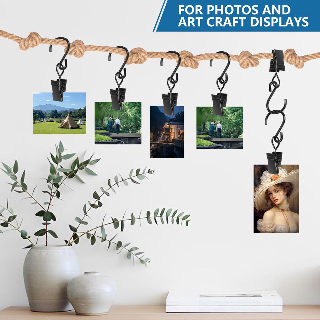 100Pcs String Light Clips Hanging Hooks Heavy Duty Metal Hanging Lights Clip Multipurpose S Hooks Curtain Clips Camper