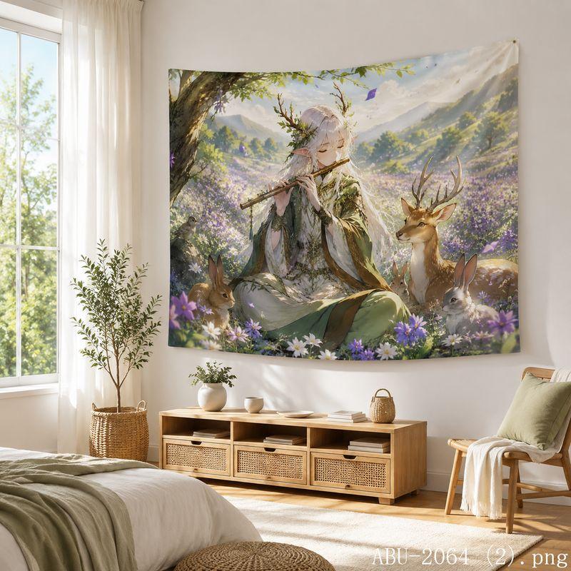 Pastel Galaxy Anime Girl Aesthetic Tapestry Soft Dreamy Starry Cartoon Wall Hanging Teen Dorm Bedroom Otaku Home Wall Decor