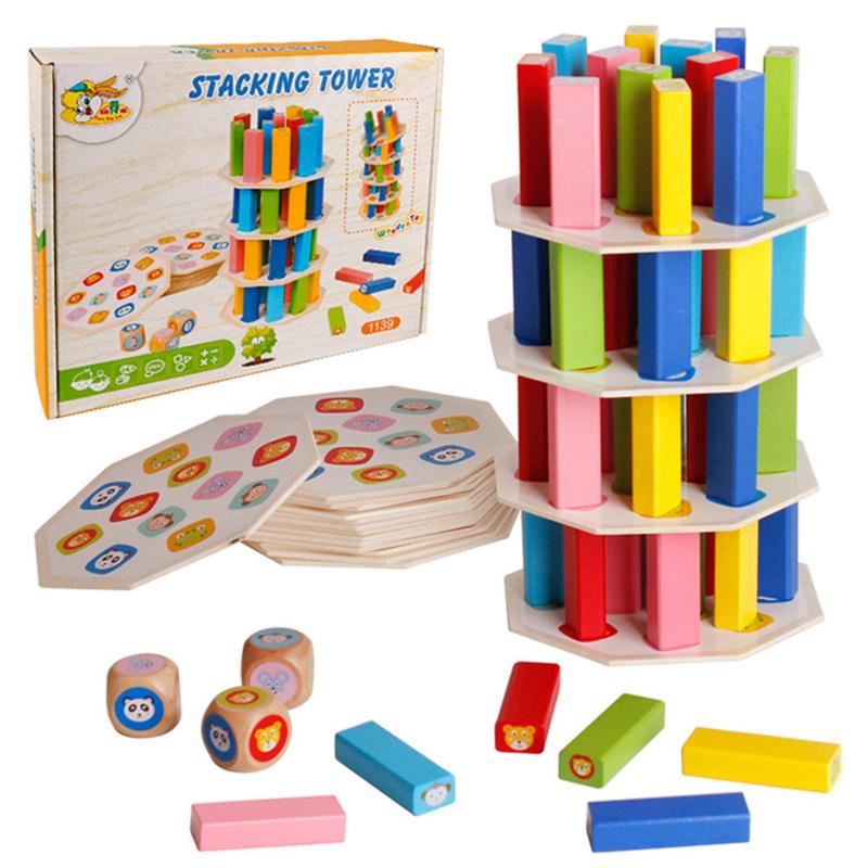 Wooden Rainbow Blocks Stack Children Toys Stacking Tower Dice Colors Matching Board Game Sensory Game Montessori Educational Toy