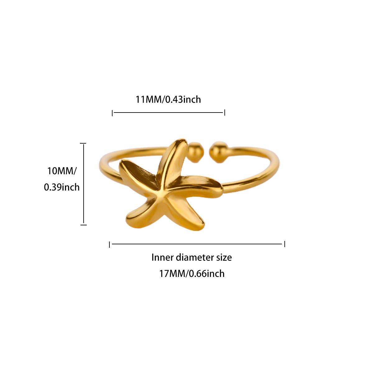 

Starfish Shell Stainless Steel Ring for Women 18K Gold-plated Anti Fading Adjustable Rings Wedding Jewelry Christmas Accessories Adjustable