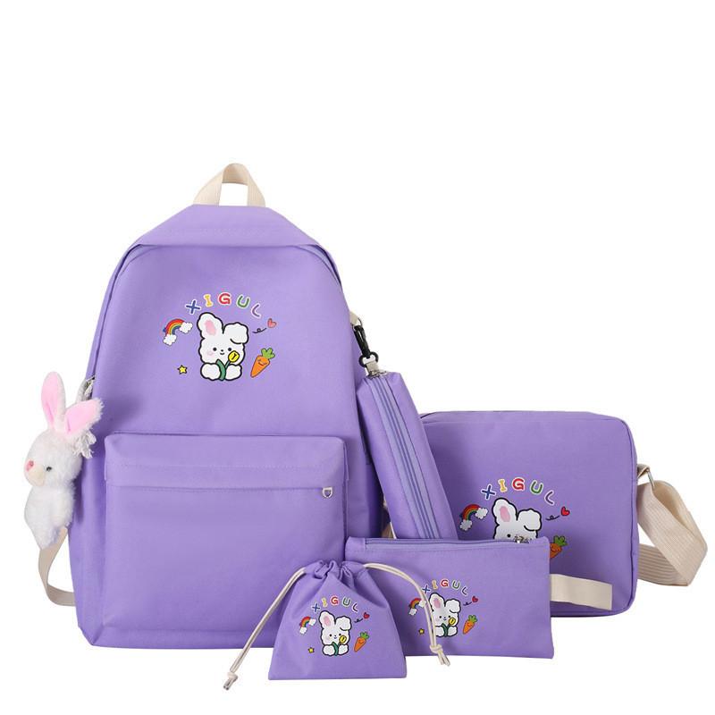 New Style High School Student Four-piece Set Backpack Junior High School Student High Appearance Value Backpack Children's Handbag Remedial Bag