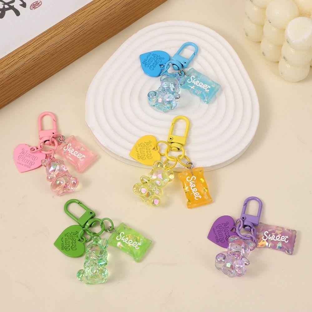 Cartoon Resin Gummy Bear Keychain Candy Color Lovely Bag Pendant Phone Case Accessories