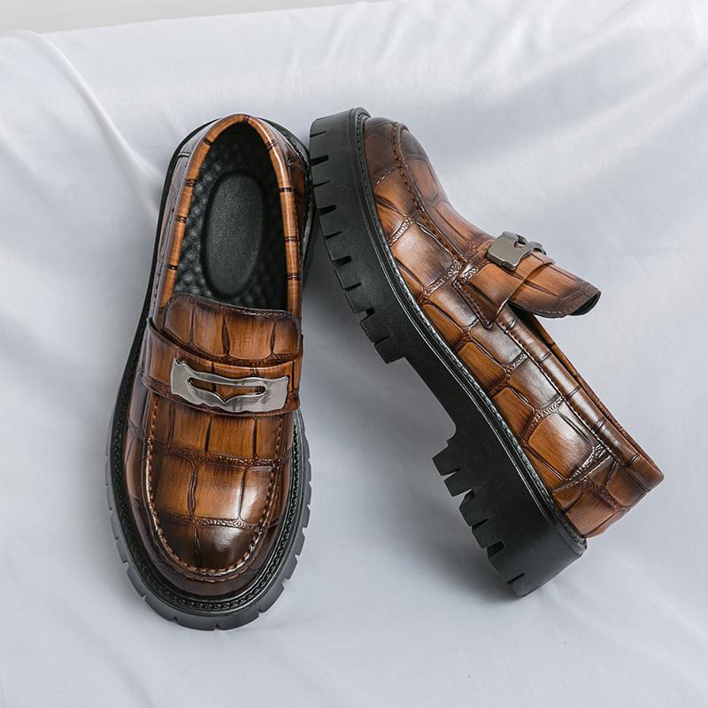 4.5CM Tall Man Thick Bottom Loafers Slip On Dress Shoes Breathable All-match Platform Men Shoes Business Casual Leather Shoes