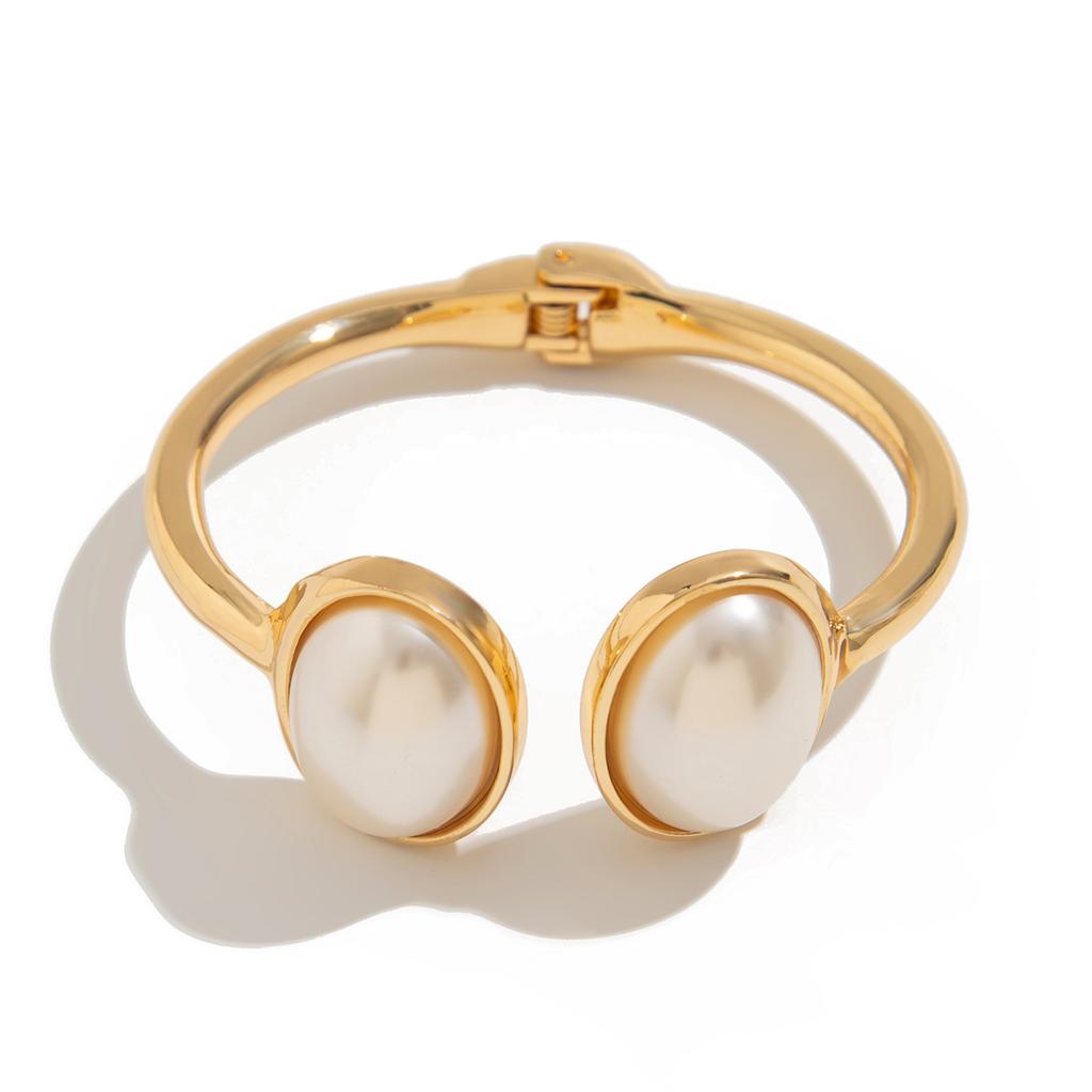DIEZI 4 Style Exaggerated Round Imitation Pearl Cuff Bangles Women Men Vintage Geometric Metal Spring Bangles Bracelets Jewelry