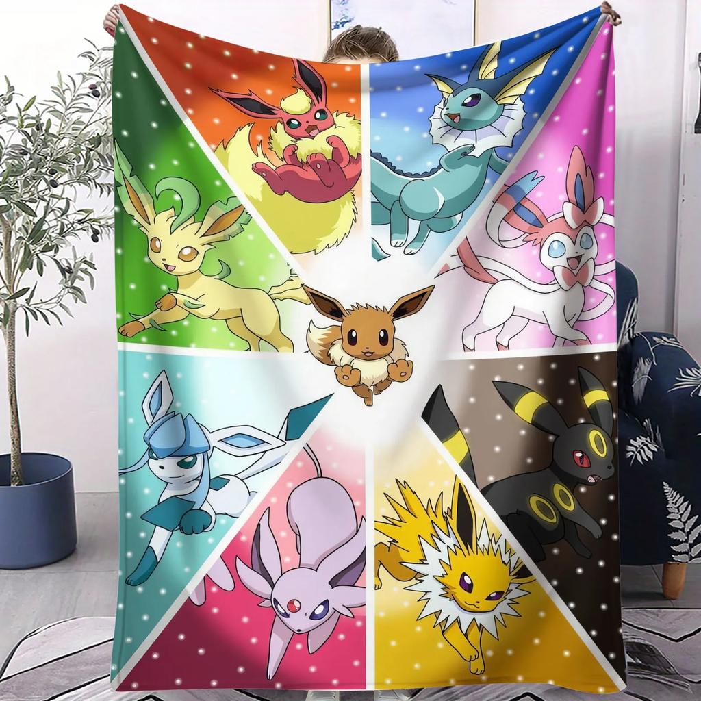 Pikachu Eevee Flannel Blanket Soft Warm Plush Throw for Sofa Bed Cover Nap Cape Camping Travel Cozy Home Decor Pokémon Fans Gift
