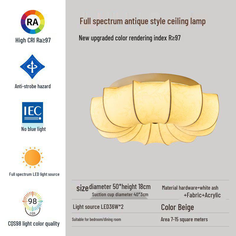 French Mid-Century Wabi-Sabi Ceiling Light: Retro South Seas Fabric Print for Bedroom & Study