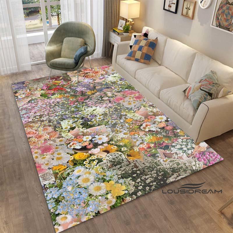 Sunflower Tulip Field Rug for Living Room, Bedroom, Coffee Table, Modern Non-slip Home Decor Area Rugs Customizable