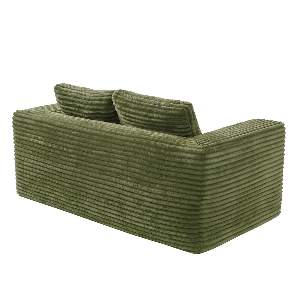 Boneless Deep Seat 2-Seater, No Assembly Foam Floor Couch, Plush Corduroy Fabric, Living Room Sofa for Small Space Apartment, Bedroom, Office (green)
