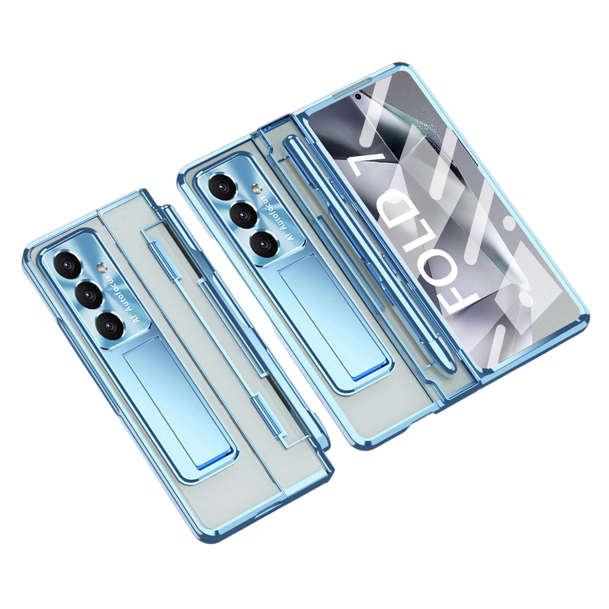 

For Samsung Galaxy Z Fold7 5G Case Kickstand Hard PC Phone Cover with Screen Film/Stylus Blue