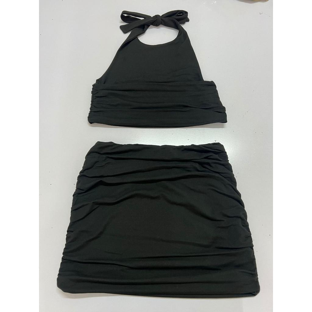 Summer Women 2PCS Bodycon Set, Sleeveless Halter Bandeau Tank Top, Fashion Sexy Casual Outfit for Women