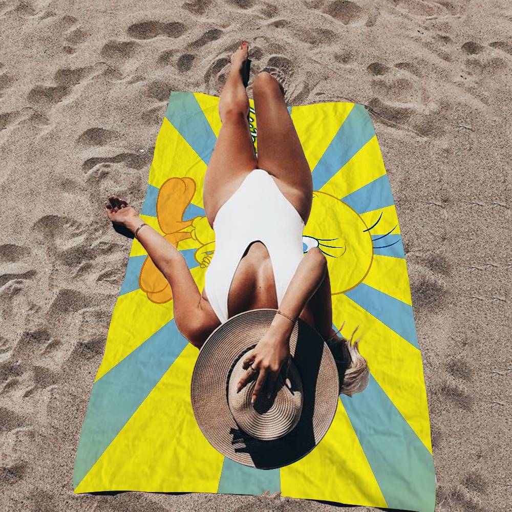 Yellow Cartoon T-Tweetys Bird Microfiber Blanket Quick Drying Beach Towels Oversized Printing Super Absorbent Pool Towel Blanket