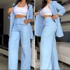 Women's Piece And Pants Suit Set Two High Waist Pants Set