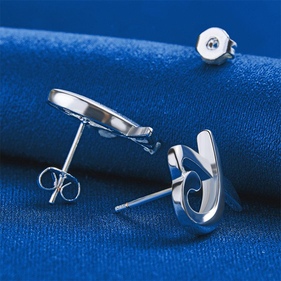 Elegant 925 Sterling Silver Luxurious Ribbon Love Stud Earrings for Women Fashion Wedding Party Gifts Jewelry