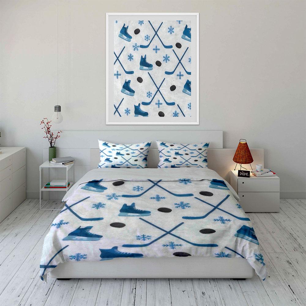 Ice Hockey Themed Set Decor Soft Skin-Friendly Bedding Set Includes 1 Duvet Cover And 2 Pillowcase, Gift