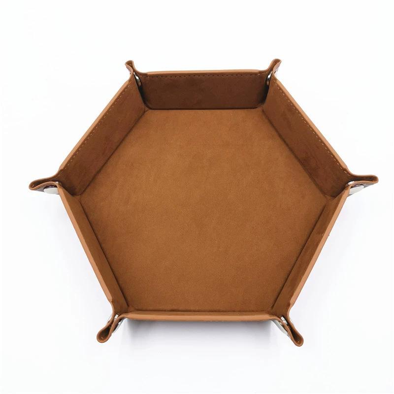 Hexagonal Flannel Dice Tray Foldable Storage Box PU Game Tray Desktop Storage Box Jewelry Tray