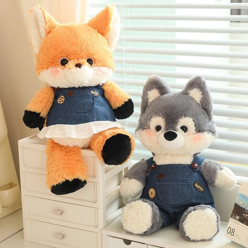 Adorable Fox And Wolf Plush Toys Soft And Cuddly Cartoon Animal Pillows For Kids