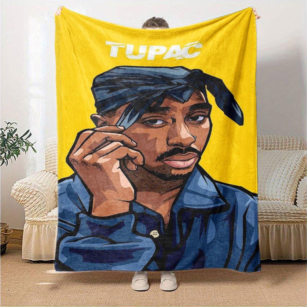 1pc 2PacHip Hop Blanket Soft Lightweight All Season Multi Purpose Throw for Sofa, Bed, Office & Picnics, French Style with Iconic Album Art & Quotes