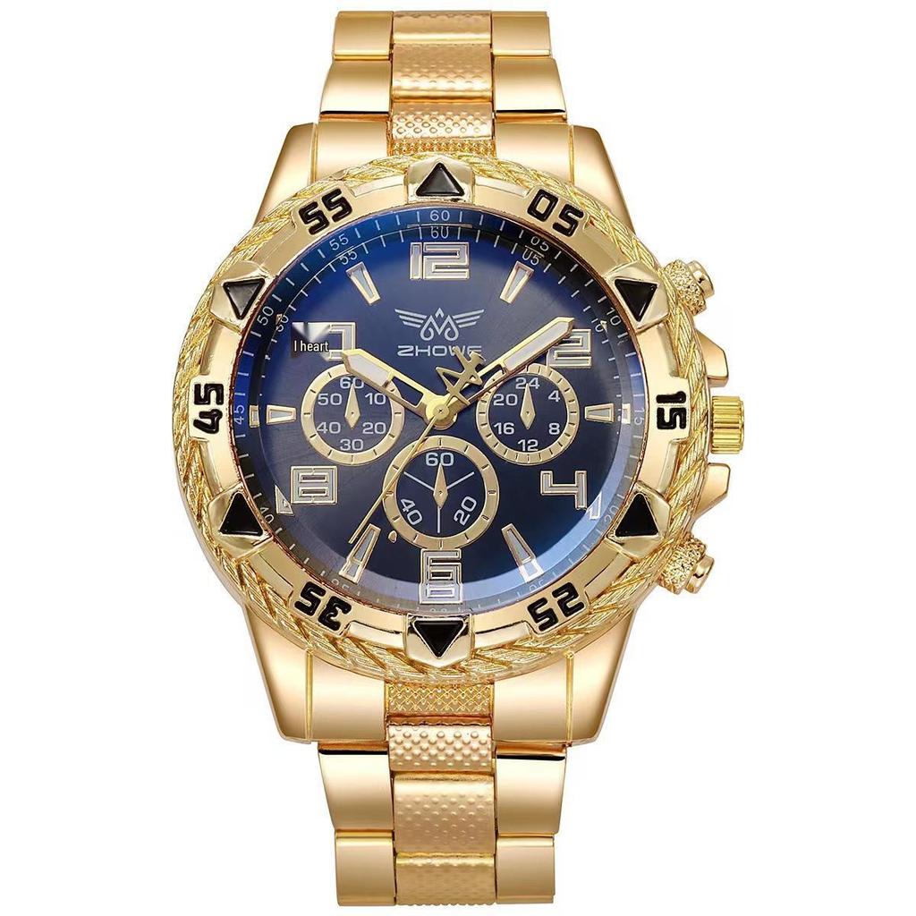 2023 Men's Fashion Steel Band Quartz Watch with Faux Three-Dial Design