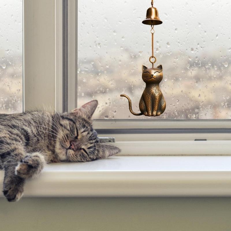 Liebliche Katzen Windspiele Innen- und Außendekoration Vintage Bronze Metall Beruhigende Klänge für Gartendekoration Geschenk