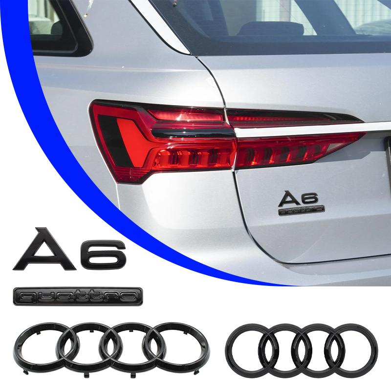 ABS Car 273mm Hood Front Grill 192mm Rear Trunk Emblem For AUDI A6 2020-2023 4Ring Logo Sticker A6 Quattro Mark Auto Accessories