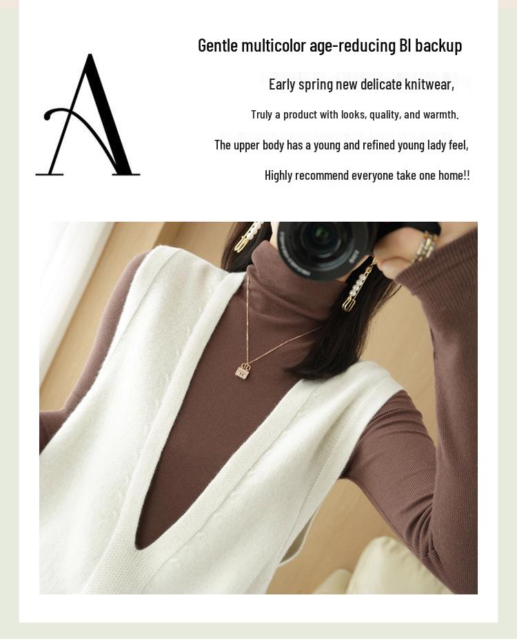 Women's V-neck Knit Vest - Korean Style Wool Blend Shawl for Autumn/Winter