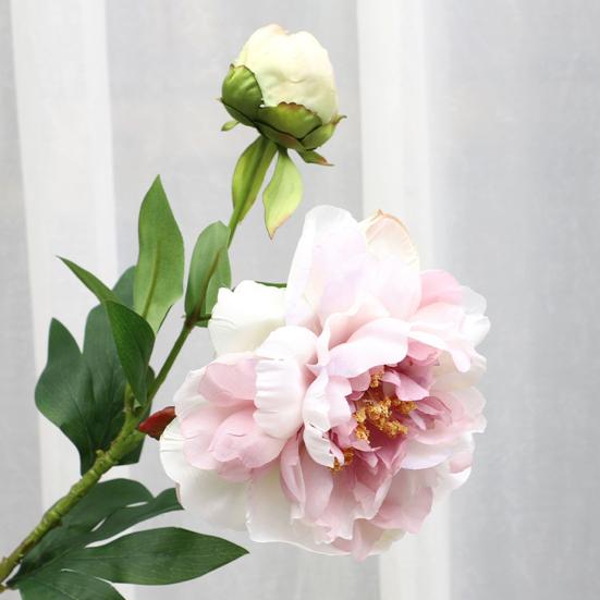 Künstliche Blumen 2-Köpfige Seidenpfingstrosenzweige Verstellbare Plastikstiele Realistische Adern Sanfter Farbverlauf Langlebig Haus Hotel Hochzeitsdekoration