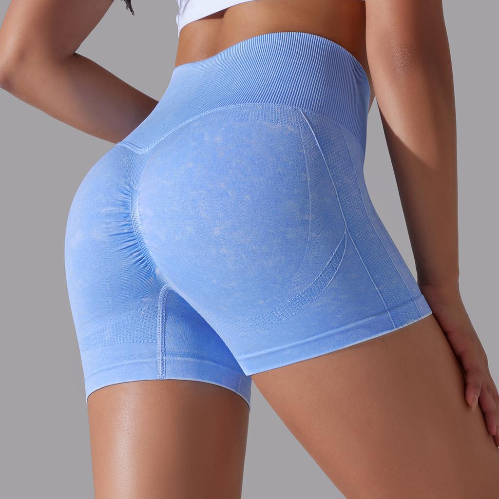 Seamless Water Washed Sports Yoga High Waist And Hip Lifting Shorts Without T-Line, High Elasticity Running Peach Hip Shorts For Women