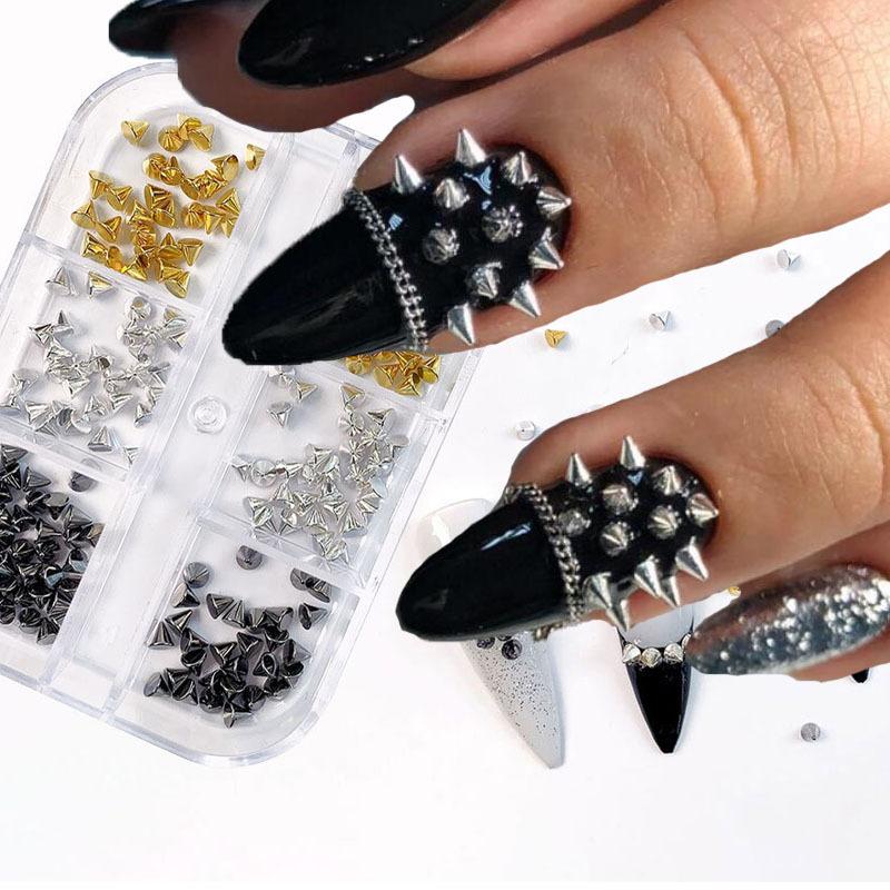 Punk Nail Art Set: 10-PC 3D Alloy Charms in Retro Black/Silver for Alternative Manicure Styles
