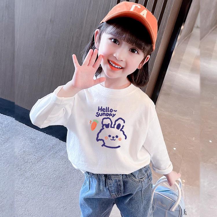 100% Cotton Girls' Trendy Long-Sleeve T-Shirt: Spring/Autumn Stylish Loose Fit, Kids' New 2025 Base Layer Top