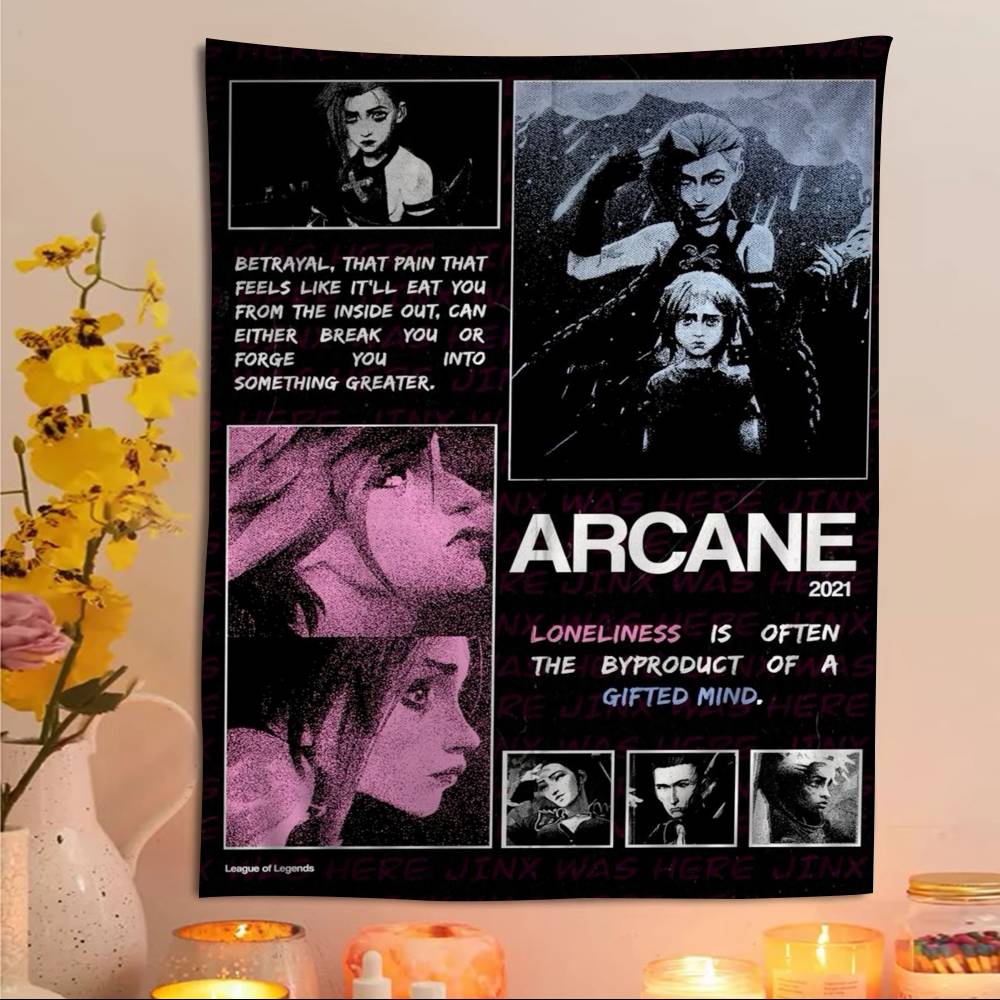 Arcane Jinx Cartoon Anime Game Printed Large Wall Tapestry  Wall Hanging Decoration for Household Dorm Decor Blanket