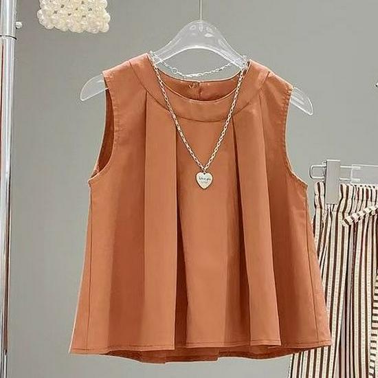 2026 Summer Korean Style Girls Sleeveless Casual Top + Pants Set 100
